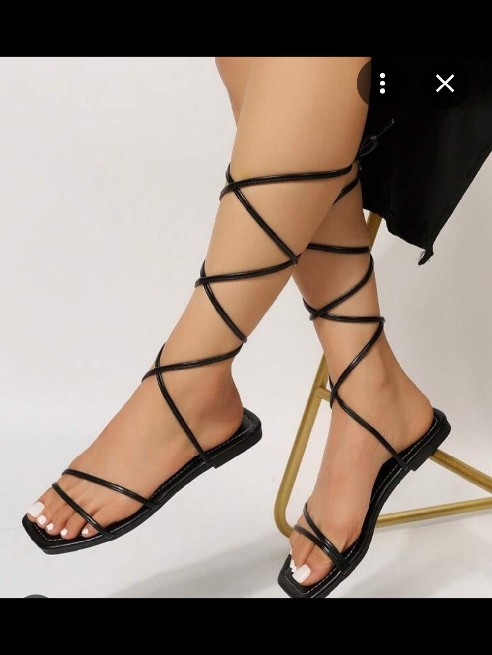Jeffrey Campbell Black Lace-Up Strappy Flat Sandals